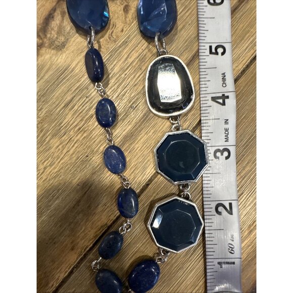 Chicos Blue Stone Silver Tone 19" Long Beaded Chain Statement Necklace NEW - Picture 13 of 16